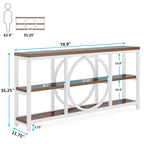 Consolle da Divano da 180 cm con Scaffali a 3 Ripiani – Grigio / Marrone / Noce / Bianco, Stile Industriale