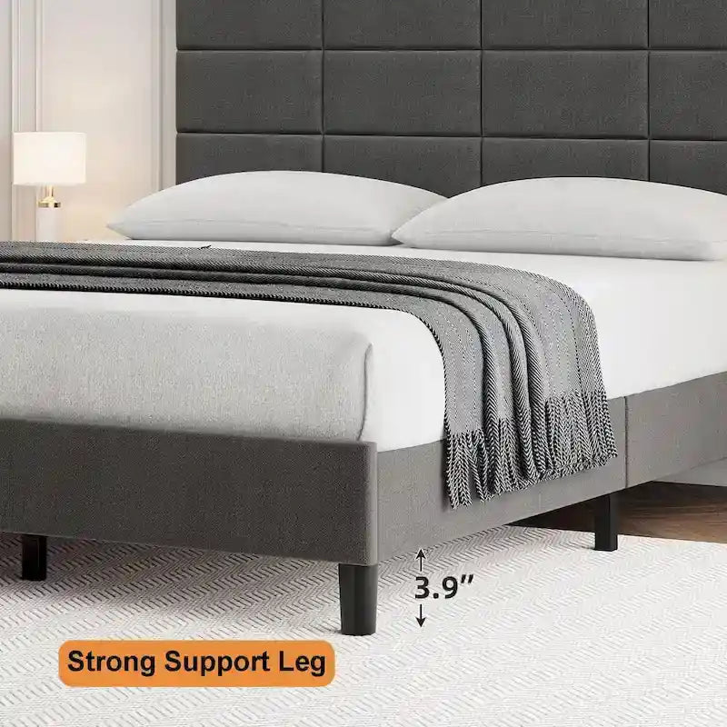 Struttura letto imbottita in lino grigio con doghe in legno, Twin/Full/Queen/King