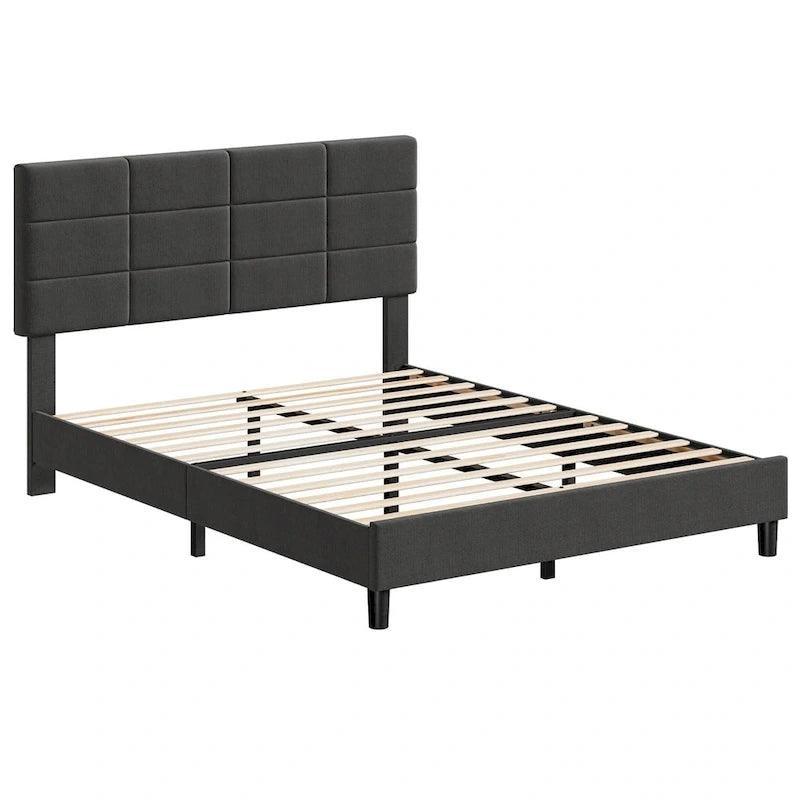 Struttura letto imbottita in lino grigio con doghe in legno, Twin/Full/Queen/King