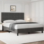 Struttura letto imbottita in lino grigio con doghe in legno, Twin/Full/Queen/King