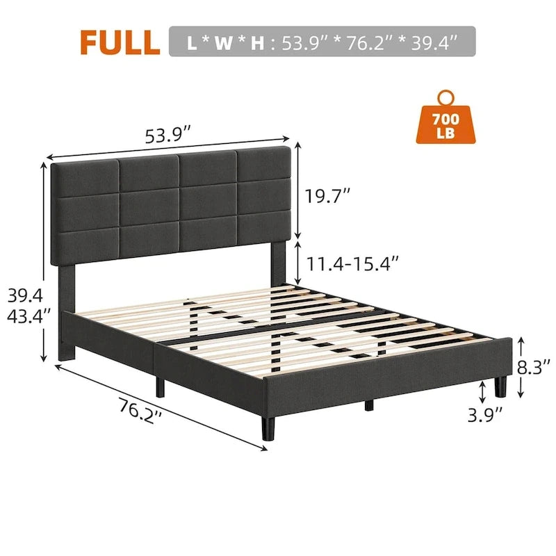 Struttura letto imbottita in lino grigio con doghe in legno, Twin/Full/Queen/King