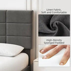 Struttura letto imbottita in lino grigio con doghe in legno, Twin/Full/Queen/King