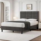 Struttura letto imbottita in lino grigio con doghe in legno, Twin/Full/Queen/King