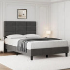 Struttura letto imbottita in lino grigio con doghe in legno, Twin/Full/Queen/King