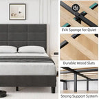 Struttura letto imbottita in lino grigio con doghe in legno, Twin/Full/Queen/King
