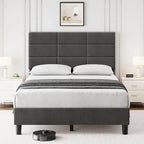 Struttura letto imbottita in lino grigio con doghe in legno, Twin/Full/Queen/King