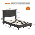 Struttura letto imbottita in lino grigio con doghe in legno, Twin/Full/Queen/King
