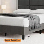 Struttura letto imbottita in lino grigio con doghe in legno, Twin/Full/Queen/King