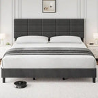 Struttura letto imbottita in lino grigio con doghe in legno, Twin/Full/Queen/King
