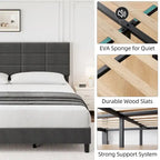 Struttura letto imbottita in lino grigio con doghe in legno, Twin/Full/Queen/King