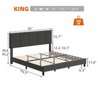 Struttura letto imbottita in lino grigio con doghe in legno, Twin/Full/Queen/King