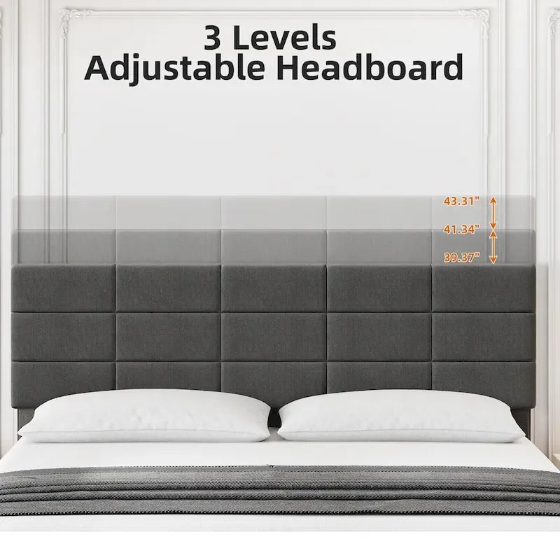 Struttura letto imbottita in lino grigio con doghe in legno, Twin/Full/Queen/King