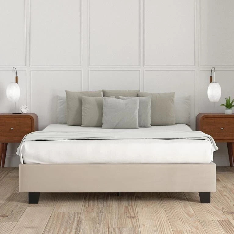 Struttura letto imbottita con piattaforma Grigio / Avorio / Pietra – Queen / King / California King