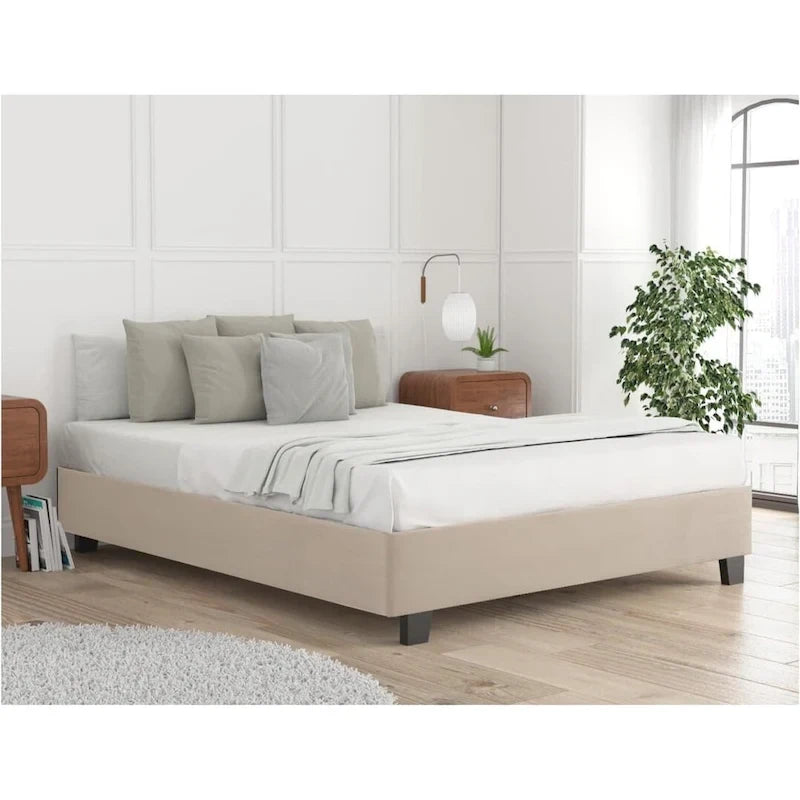 Struttura letto imbottita con piattaforma Grigio / Avorio / Pietra – Queen / King / California King