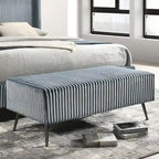 Set letto con pannello ad alette in velluto a coste blu con 2 comodini e panca – King/Queen, 2 persone