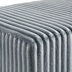 Set letto con pannello ad alette in velluto a coste blu con 2 comodini e panca – King/Queen, 2 persone