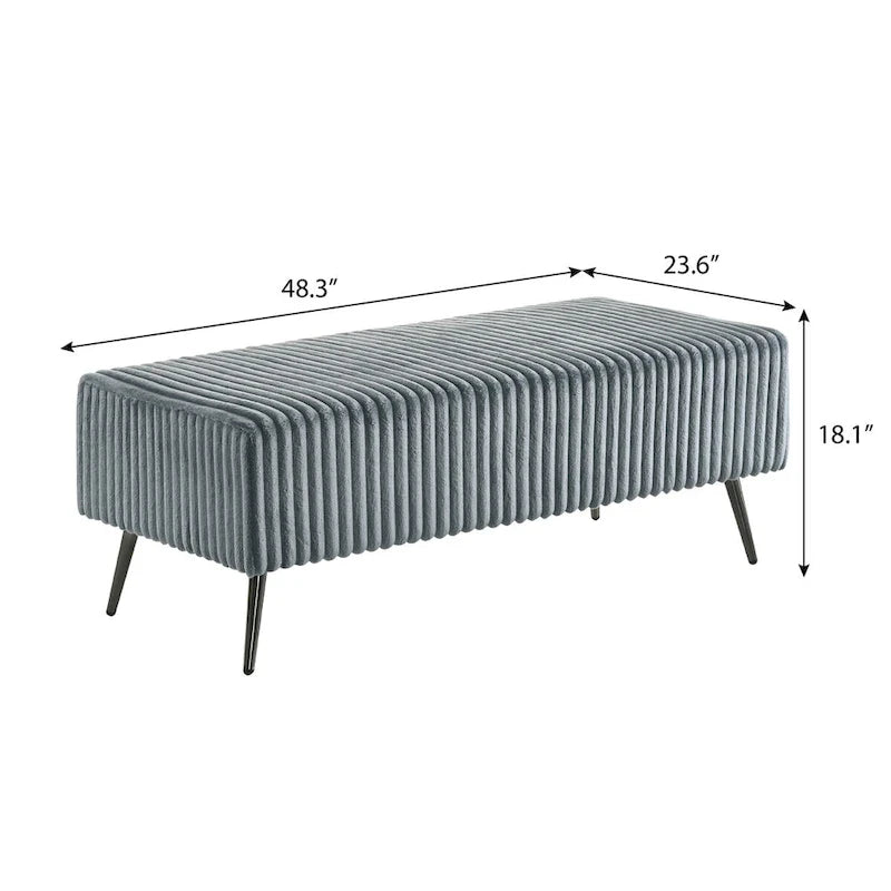 Set letto con pannello ad alette in velluto a coste blu con 2 comodini e panca – King/Queen, 2 persone