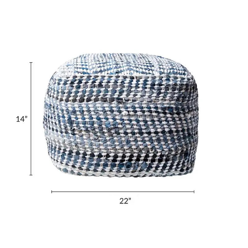 Pouf Ottomano Fatto a Mano in Denim Blu, Seduta Singola