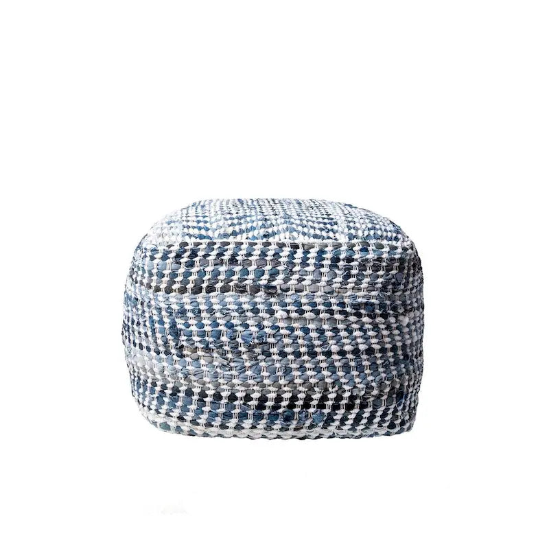 Pouf Ottomano Fatto a Mano in Denim Blu, Seduta Singola