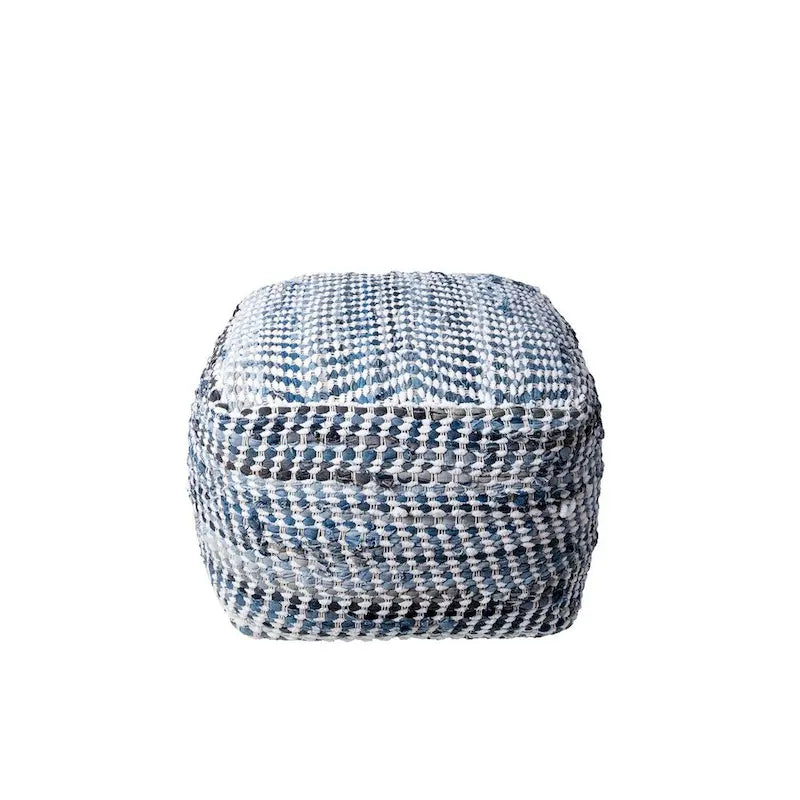 Pouf Ottomano Fatto a Mano in Denim Blu, Seduta Singola