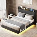Letto matrimoniale nero/beige, stile fluttuante, testiera contenitore con LED e USB