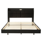 Letto matrimoniale nero/beige, stile fluttuante, testiera contenitore con LED e USB