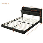 Letto matrimoniale nero/beige, stile fluttuante, testiera contenitore con LED e USB