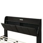 Letto matrimoniale nero/beige, stile fluttuante, testiera contenitore con LED e USB