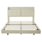 Letto matrimoniale nero/beige, stile fluttuante, testiera contenitore con LED e USB