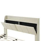 Letto matrimoniale nero/beige, stile fluttuante, testiera contenitore con LED e USB