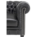 Divano Chesterfield in pelle trapuntato nero, 3 posti