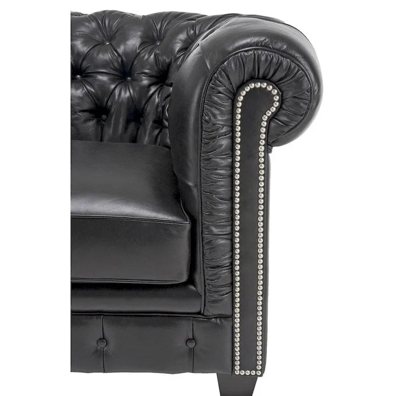 Divano Chesterfield in pelle trapuntato nero, 3 posti