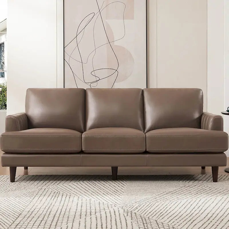 Divano 3 posti in pelle pieno fiore con cuciture a busta | Marrone Cognac / Blu Navy / Marrone Granito / Grigio Concord / Bianco Ghiaccio