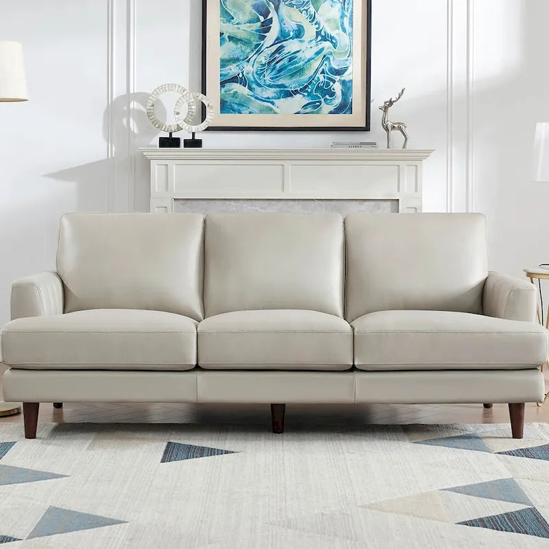 Divano 3 posti in pelle pieno fiore con cuciture a busta | Marrone Cognac / Blu Navy / Marrone Granito / Grigio Concord / Bianco Ghiaccio