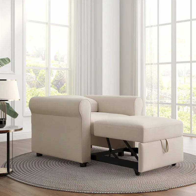 Divano letto convertibile 3 in 1 in beige/blu scuro/verde acqua, poltrona singola