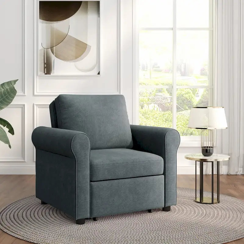 Divano letto convertibile 3 in 1 in beige/blu scuro/verde acqua, poltrona singola