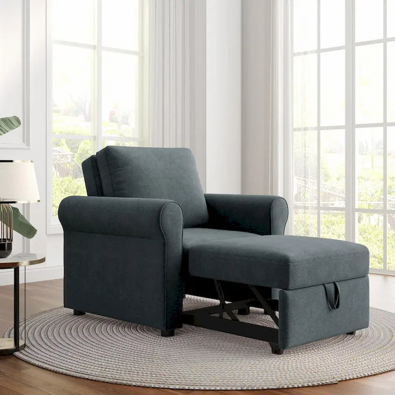 Divano letto convertibile 3 in 1 in beige/blu scuro/verde acqua, poltrona singola