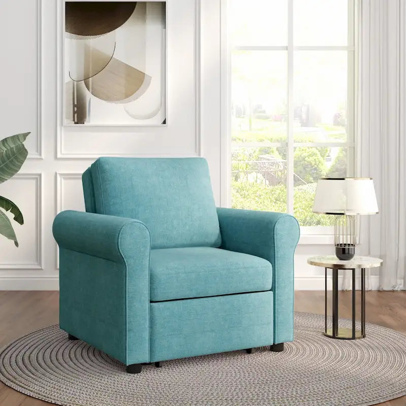 Divano letto convertibile 3 in 1 in beige/blu scuro/verde acqua, poltrona singola