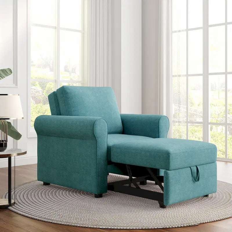 Divano letto convertibile 3 in 1 in beige/blu scuro/verde acqua, poltrona singola