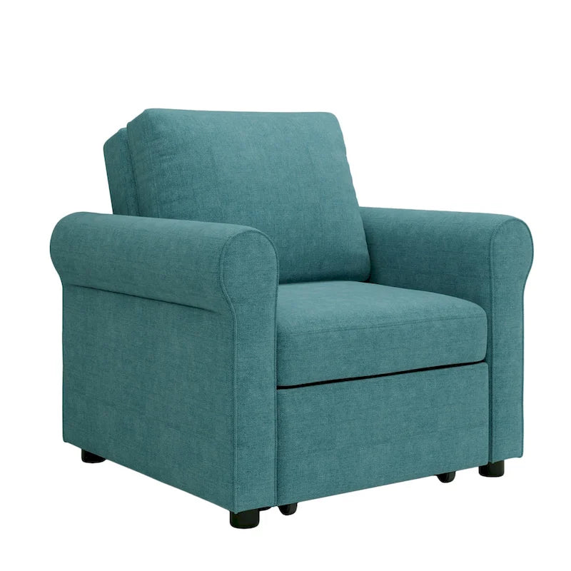 Divano letto convertibile 3 in 1 in beige/blu scuro/verde acqua, poltrona singola