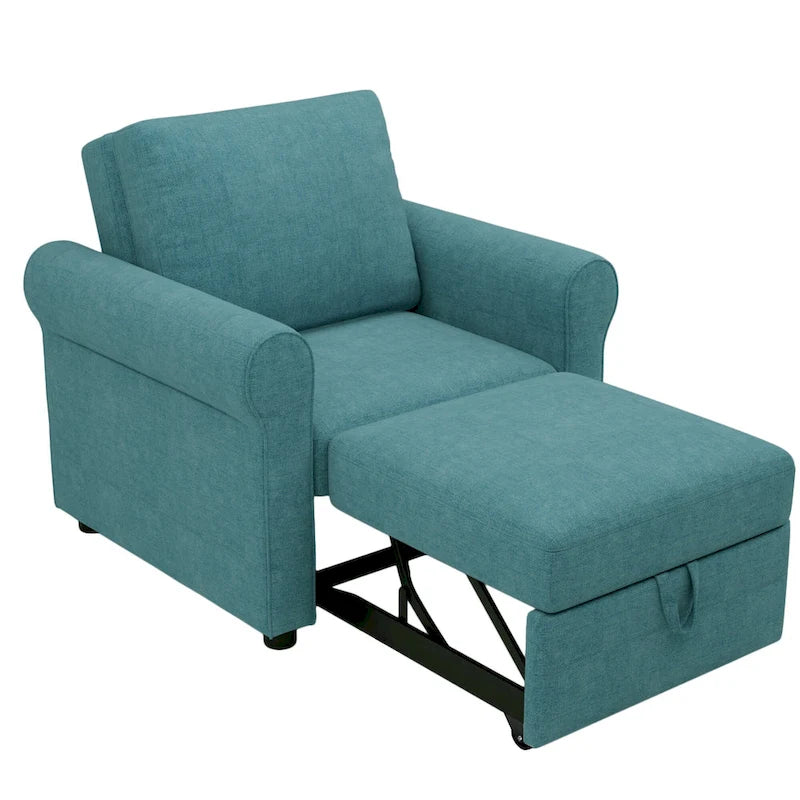 Divano letto convertibile 3 in 1 in beige/blu scuro/verde acqua, poltrona singola
