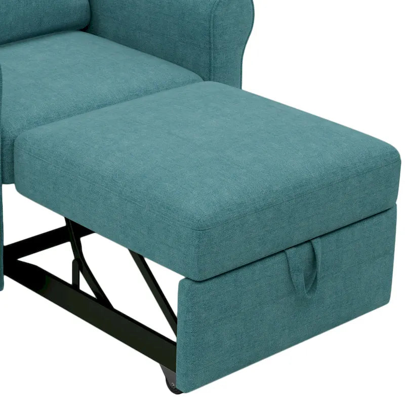 Divano letto convertibile 3 in 1 in beige/blu scuro/verde acqua, poltrona singola