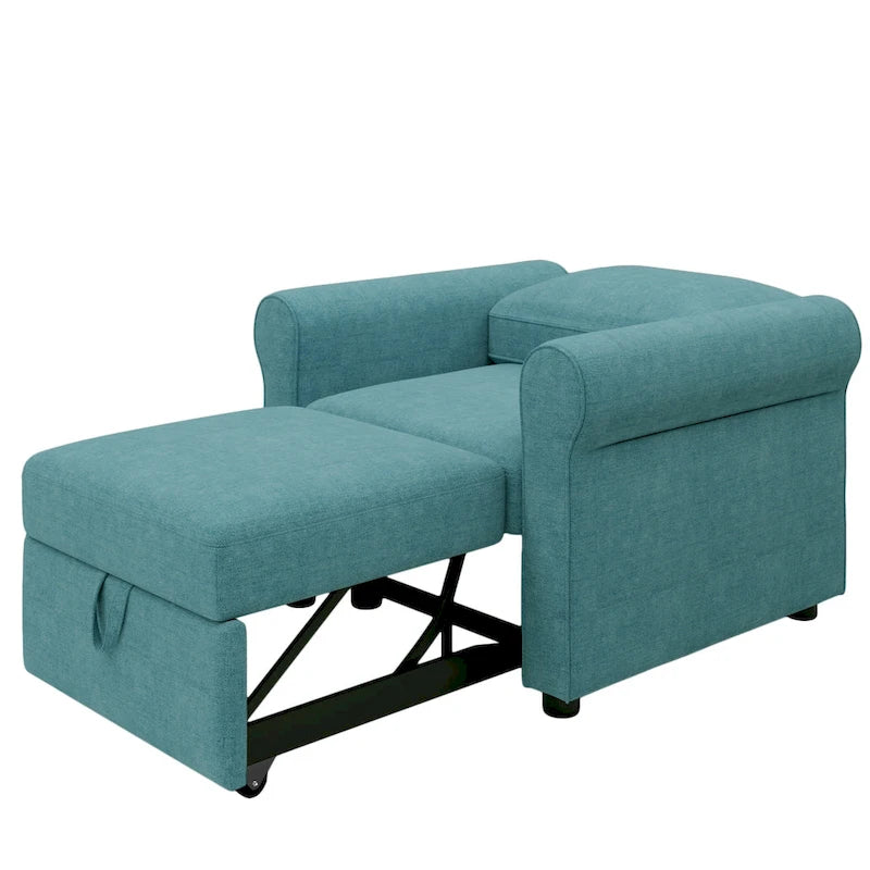 Divano letto convertibile 3 in 1 in beige/blu scuro/verde acqua, poltrona singola