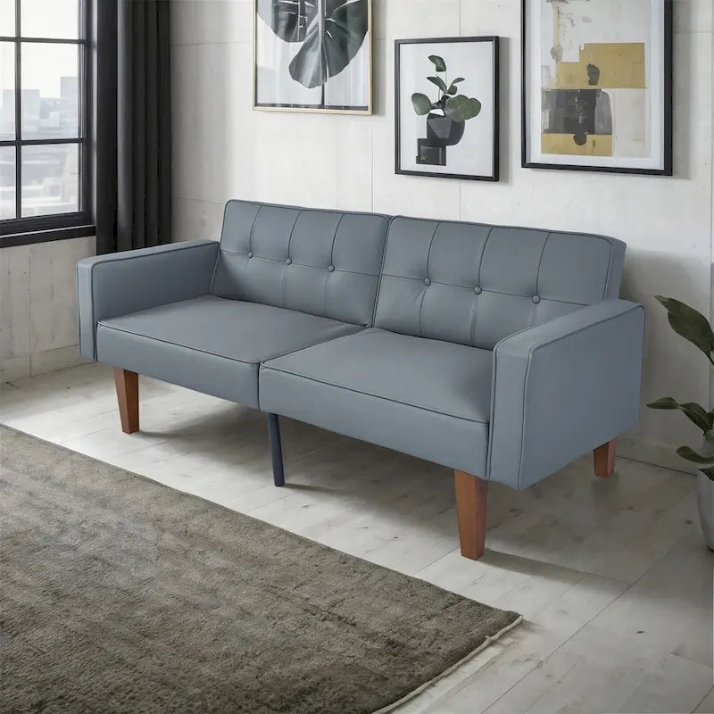 Divano letto futon convertibile a 2 posti con schienale diviso, in similpelle/tessuto multicolore