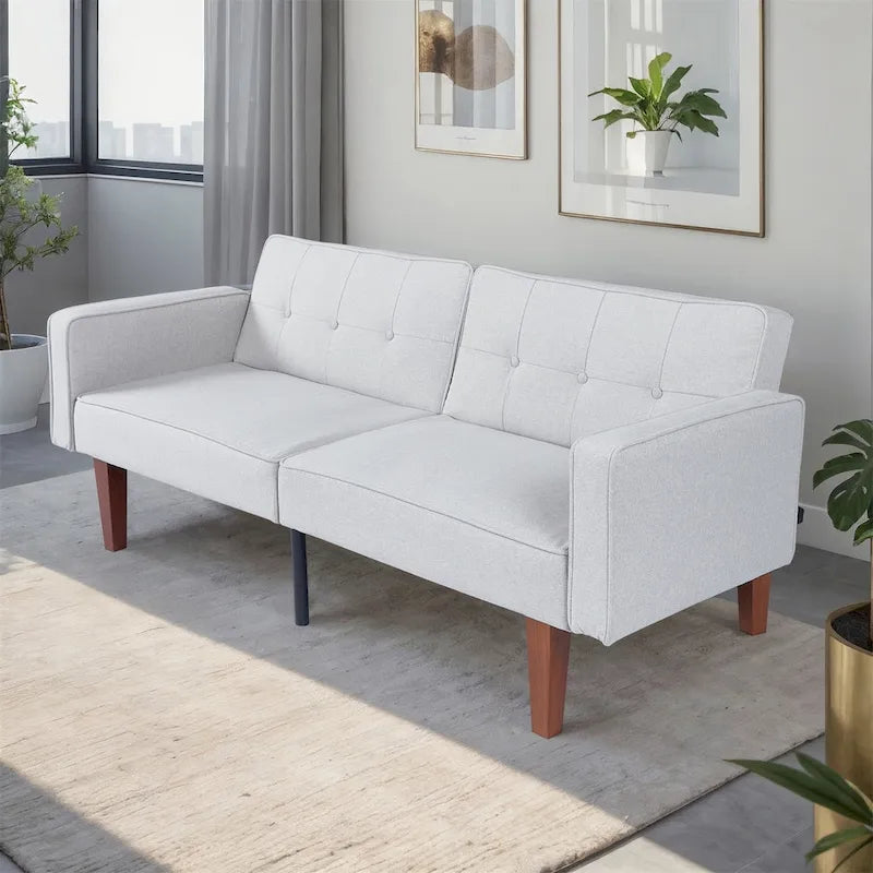 Divano letto futon convertibile a 2 posti con schienale diviso, in similpelle/tessuto multicolore