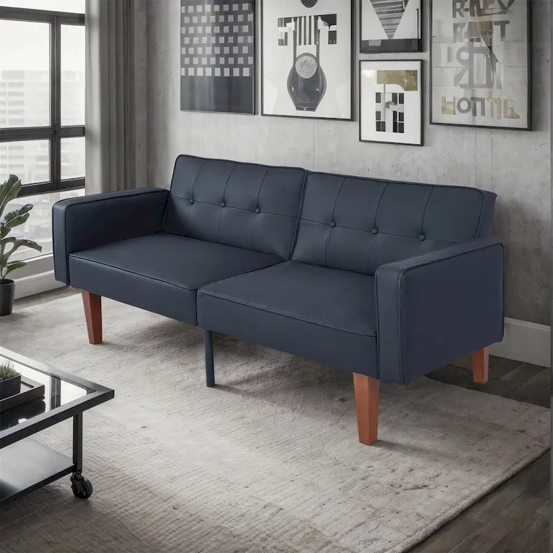 Divano letto futon convertibile a 2 posti con schienale diviso, in similpelle/tessuto multicolore