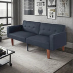 Divano letto futon convertibile a 2 posti con schienale diviso, in similpelle/tessuto multicolore