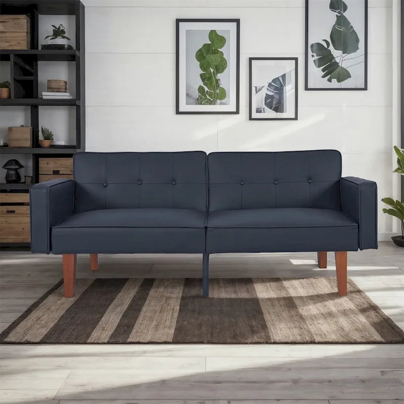 Divano letto futon convertibile a 2 posti con schienale diviso, in similpelle/tessuto multicolore