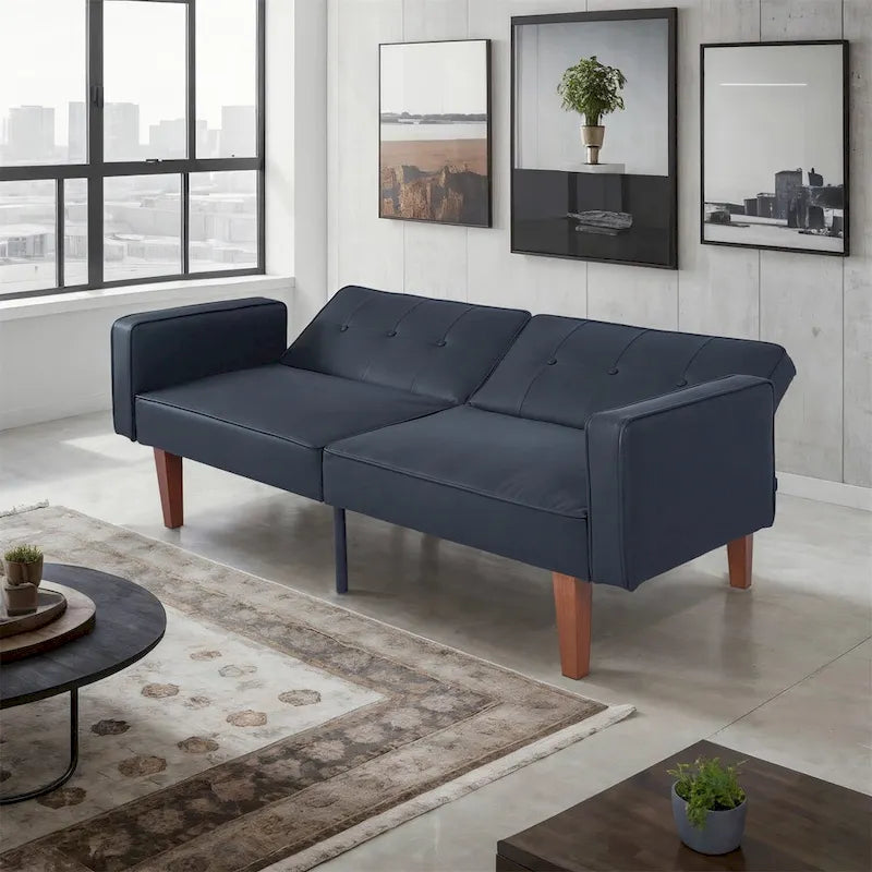 Divano letto futon convertibile a 2 posti con schienale diviso, in similpelle/tessuto multicolore