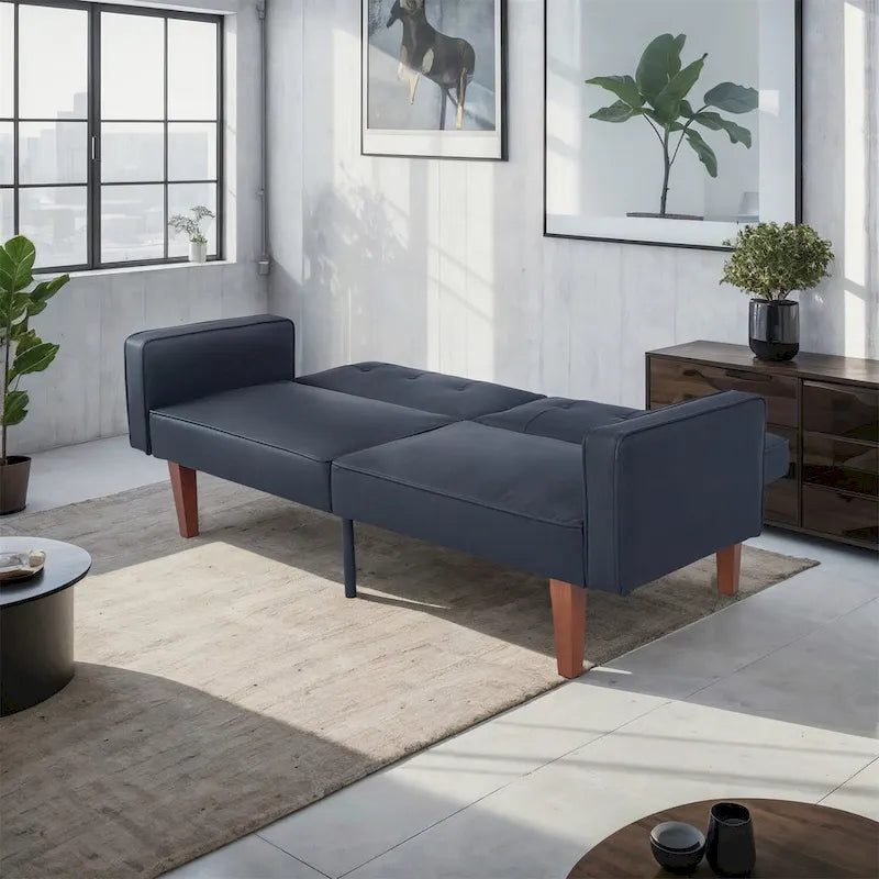 Divano letto futon convertibile a 2 posti con schienale diviso, in similpelle/tessuto multicolore